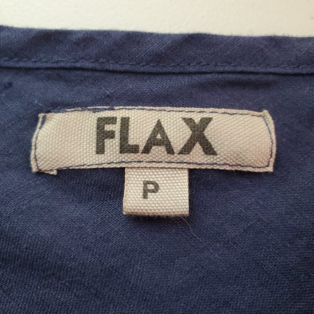 FLAX SZ P (4-6) Women's Long-sleeve Button Down Midnight Blue Linen Blouse Top - Picture 7 of 11